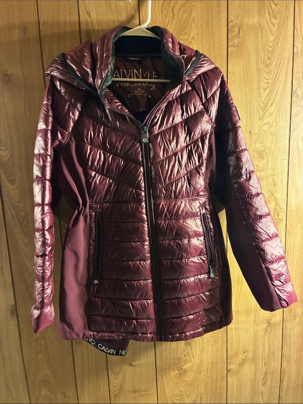 Calvin Klein Performance Women's Burgundy Quilted Hooded Puffer Jacket